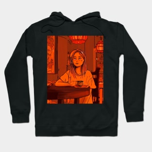 Melancholic girl drinking tea in traditional Chinese home Hoodie